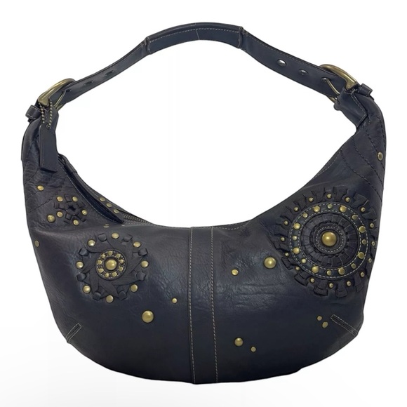 Coach Handbags - Vintage 00s COACH Mia 10063 Studded Leather Hobo Bag Handbag Satchel RARE BROWN
